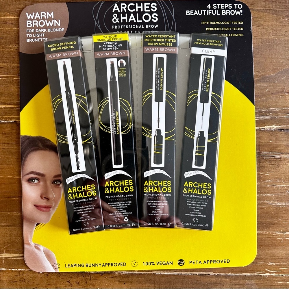 Arches & Halos Tonya Crooks Professional Brow Kit 4 Pc Warm Brown Brand New
